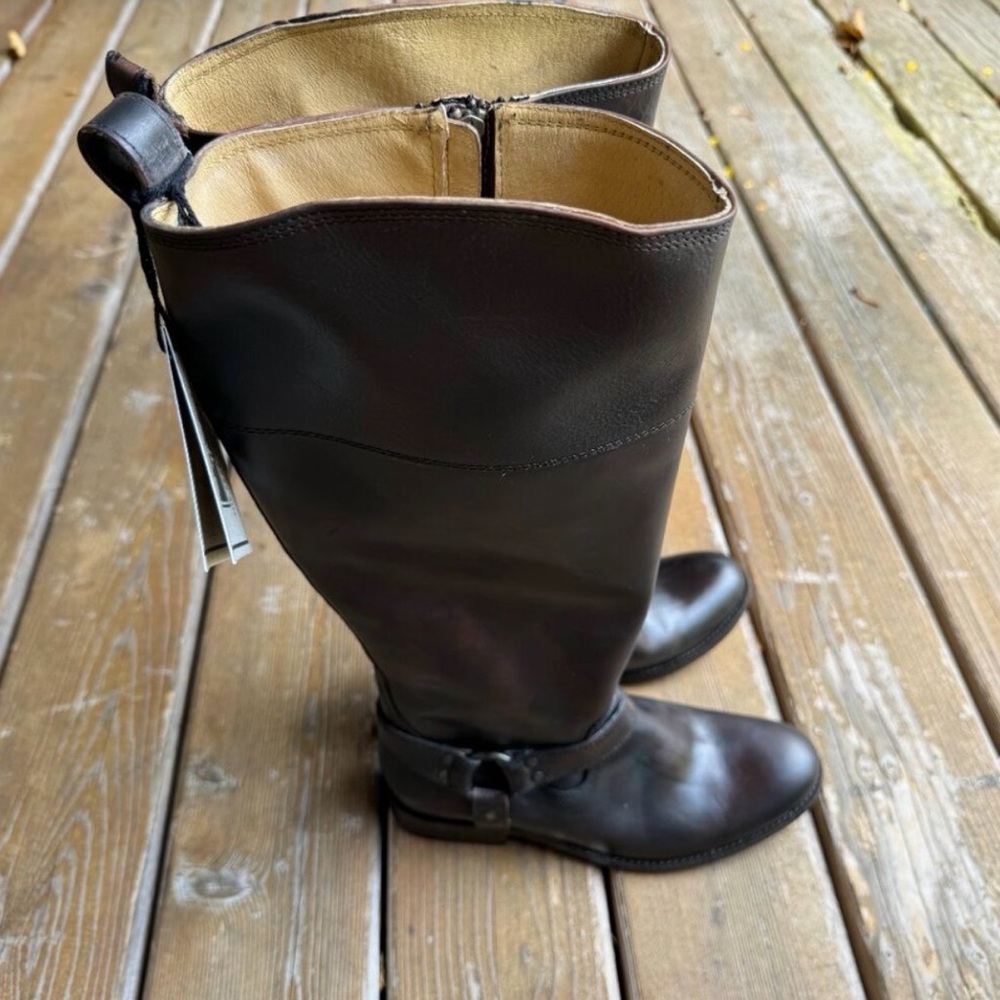 NWT FRYE Melissa Harness Wide Calf Inside Zip Dark Brown Boots in Women's 9B - Picture 6 of 13